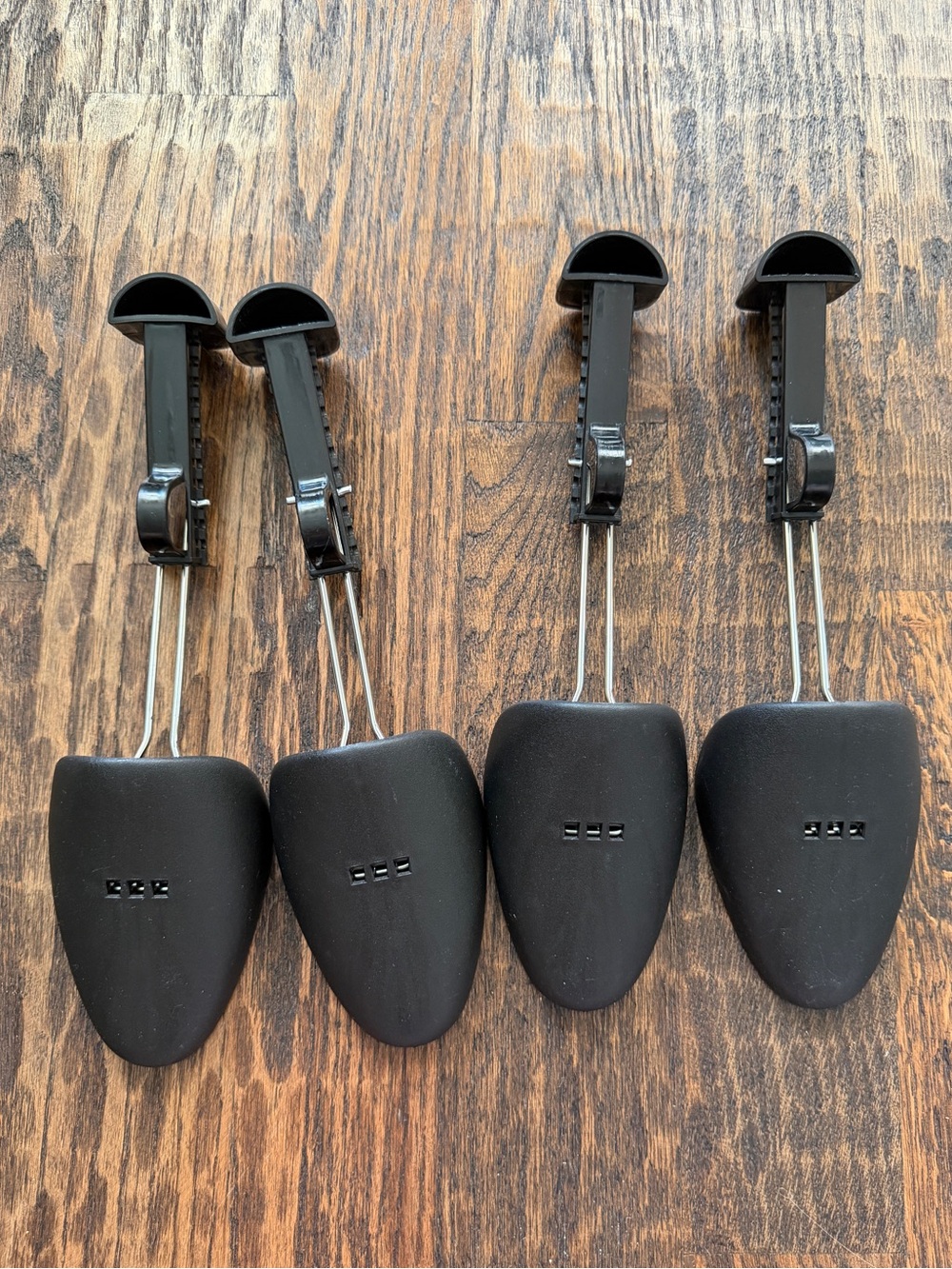 Black Plastic Shoe Trees Adjustable Shapers Metal Stretchers Lot of 4